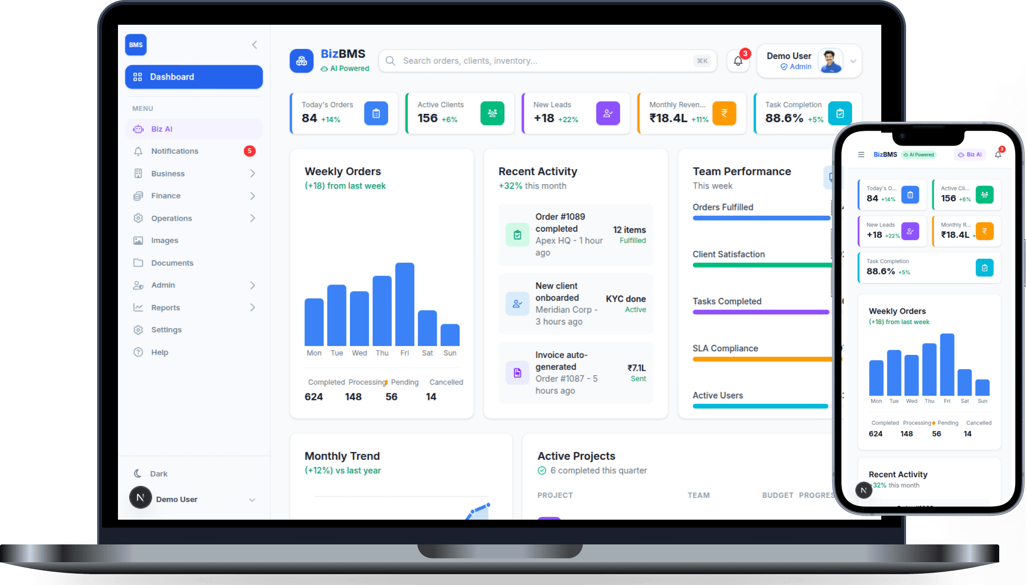 BizBMS Mockup Dashboard